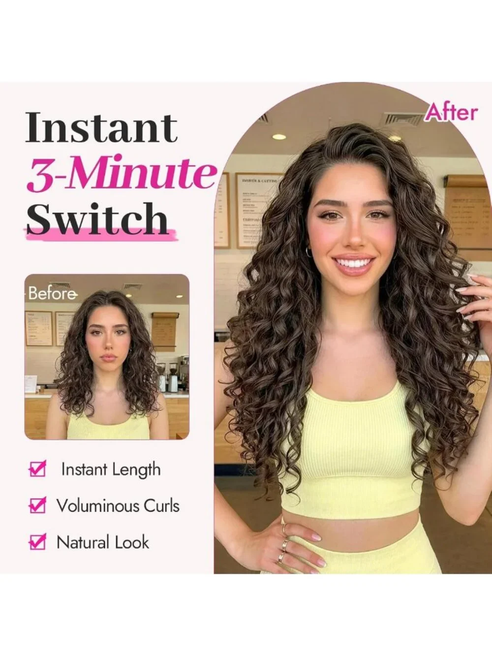 Bouncy Curly Clip-In Hair Extensions 4PCS - Synthetic Volume & Length Boost